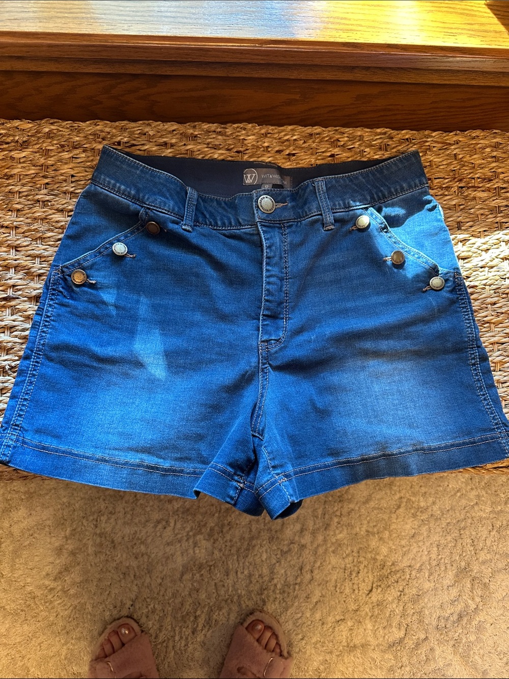 Wit & Wisdom Blue Denim Shorts with Button Accent